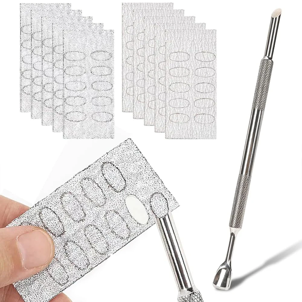 50pcs 100/240 Grit Self-adhesive Sandpaper Double Head Nail Cuticle Pusher Dead Skin Removal Polishing Manicure Treatment Tool