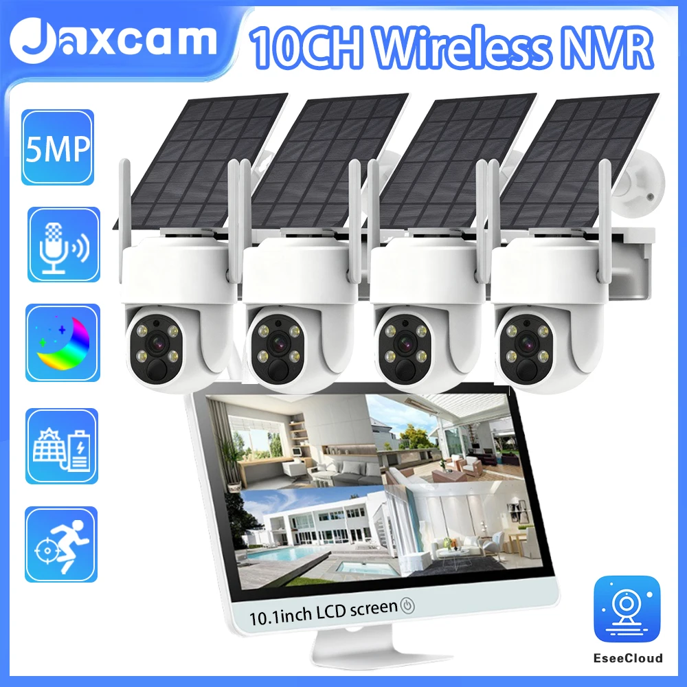 

5-мегапиксельные солнечные камеры безопасности, 10-канальный NVR комплект видеонаблюдения, цветное ночное видение, двусторонние голосовые беспроводные камеры безопасности