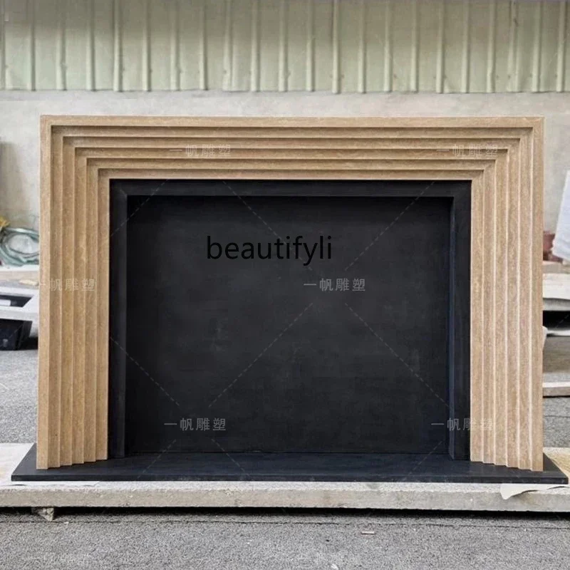 

Marble fireplace French retro American silent wind natural travertine fireplace living room medieval B06