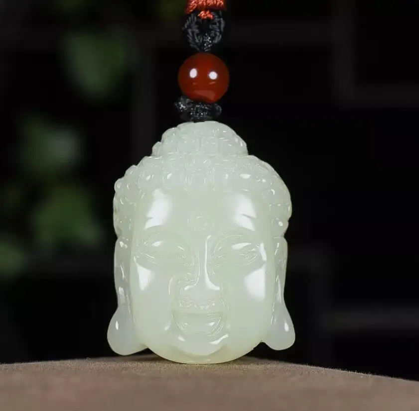 

Chinese Grade A Natural HeTian Jade jadeite Hand-Carved pendant Sakyamuni