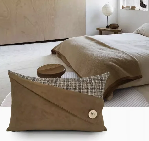 Coffee color cushion cover patchwork grid pattern pillowcase lumbar pillow cover backrest