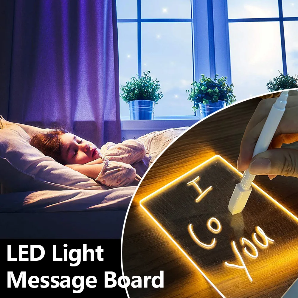 7 Color Transparent Message Board Night Light Glowing Memo Acrylic LED Light Erasable Daily Note Board Room Decor