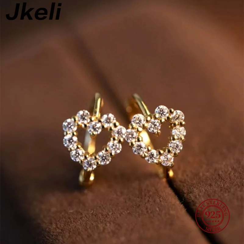 

Jkeli 925 Sterling Silver 14k Gold Hollow Heart Zircon Small Ring Earrings For Women Piercing Jewelry Money 925