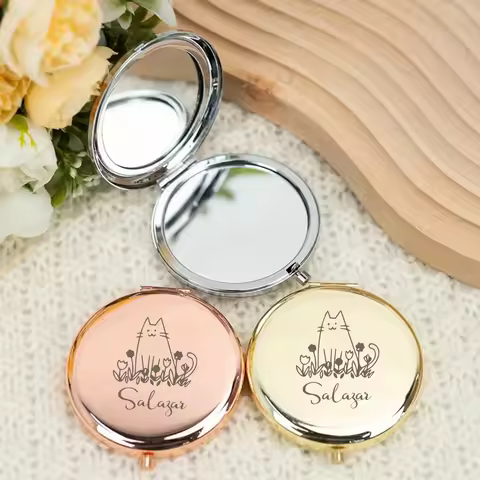 1pc Funny Cat Personalized Text Mirror With Name Makeup Mirror Folding Mirror Wedding Party Gifts