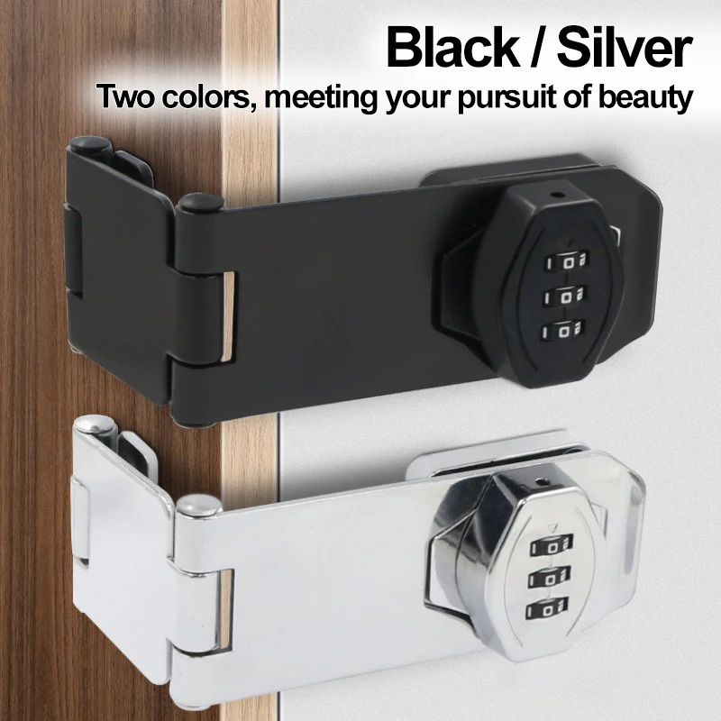 Black/Silver Zinc Alloy 3-digit Password Lock, Drawer Lock, Suitable for Kitchen, Bedroom Drawers, Refrigerator Doors, Tool Box
