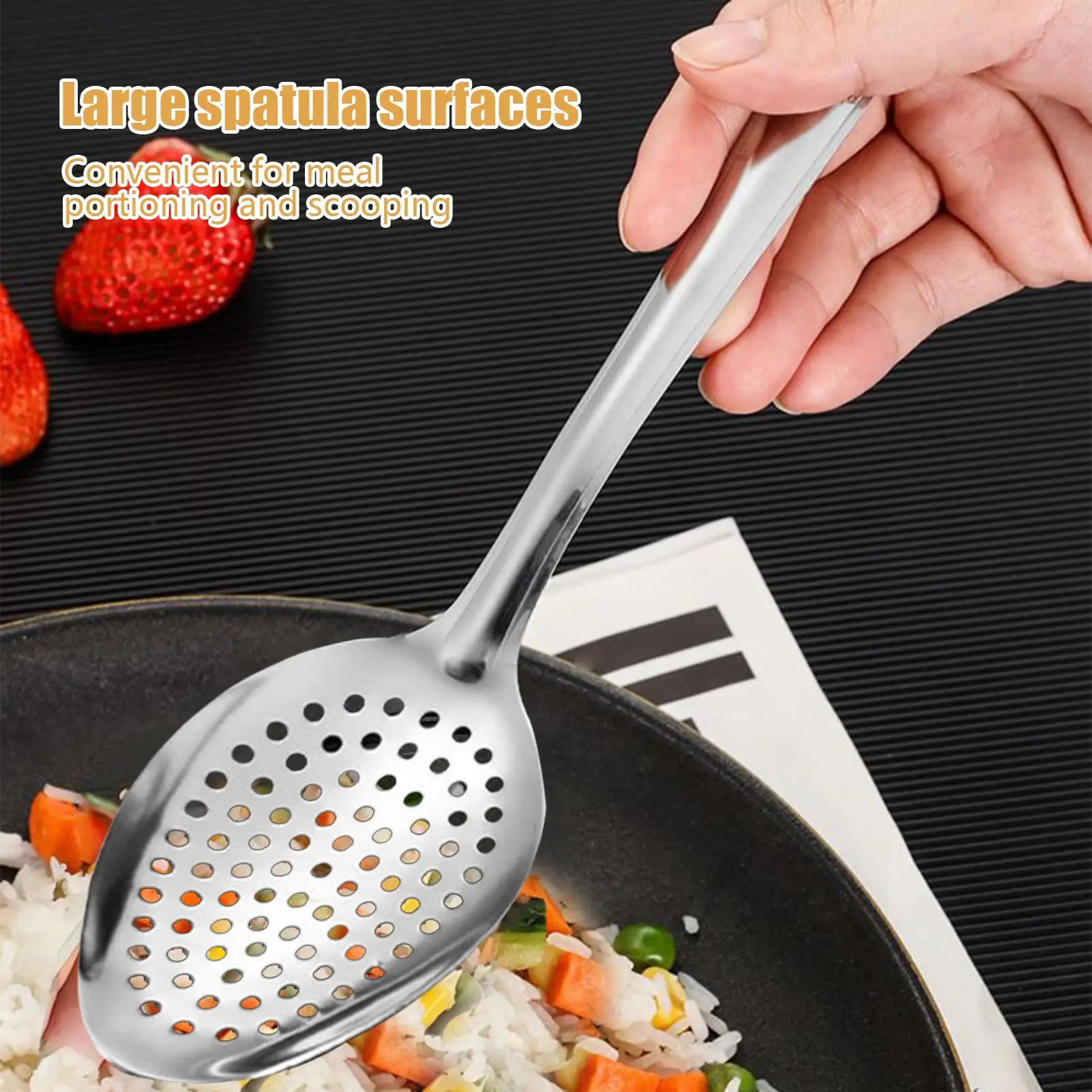 Cuchara ranurada de acero inoxidable, utensilio antiadherente para cocinar, espumadera, espátula, herramientas para colar y mezclar, 1 ud.