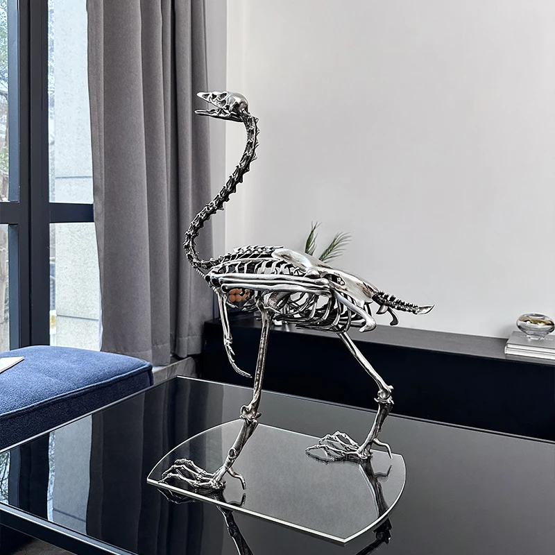 Neoclassical light luxury simulation dinosaur skeleton model decoration home model room metal bird skeleton soft decoration