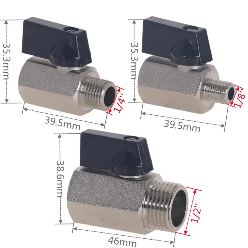 1pc Mini Brass Ball Valve 1/2, 1/4", 1/8" BSP Male To Female Air Compressor Valves