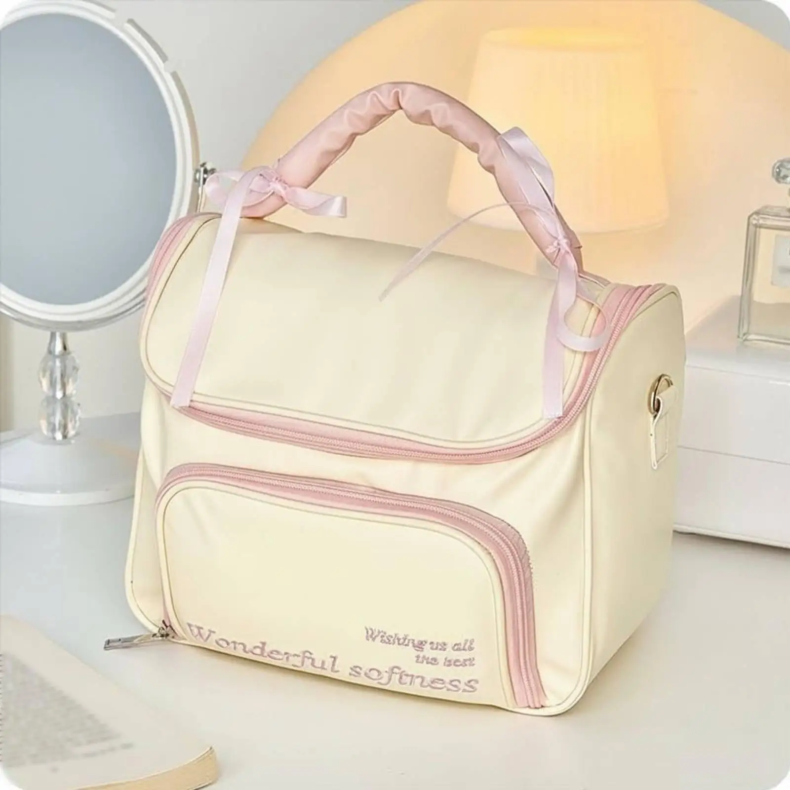 Women Makeup Pouch Waterproof Travel Cosmetic Bag Cube Makeup Organizer with Adjustable Dividers Portable Toiletry for Gym