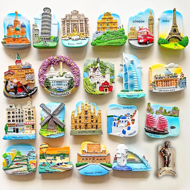 مغناطيس ثلاجة بعلامات عالمية مطبوعة ثلاثية الأبعاد، ديكور ثلاجة تذكارية شهيرة، هدية تذكارية فريدة لعشاق السفر #6