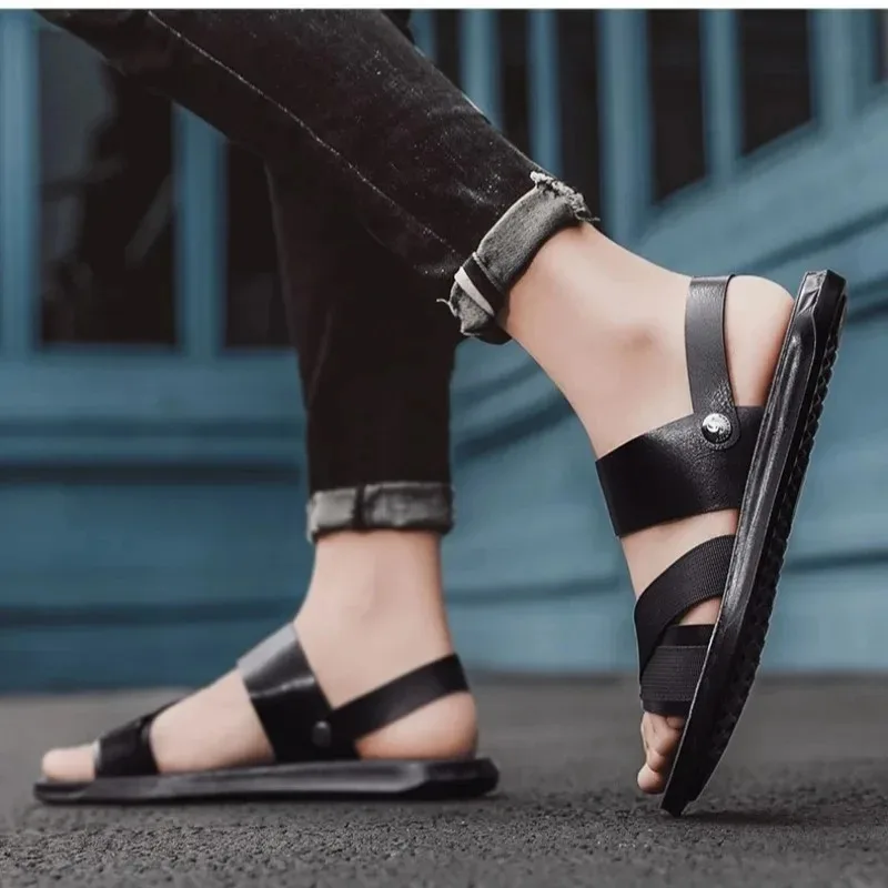 

Women's Cross Strap Slide Sandals PU Leather Open Toe Flat Non-slip Casual Summer Beach Slippers for Women Men 2026