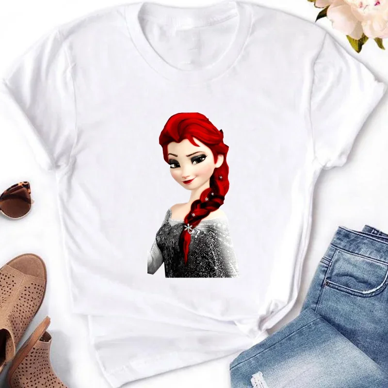 Prinzessin Punk Elsa Anna drucken Frau Kleidung T-Shirt lässig lustige Frauen T-Shirt y2k Frauen lässig Harajuku T-Shirt