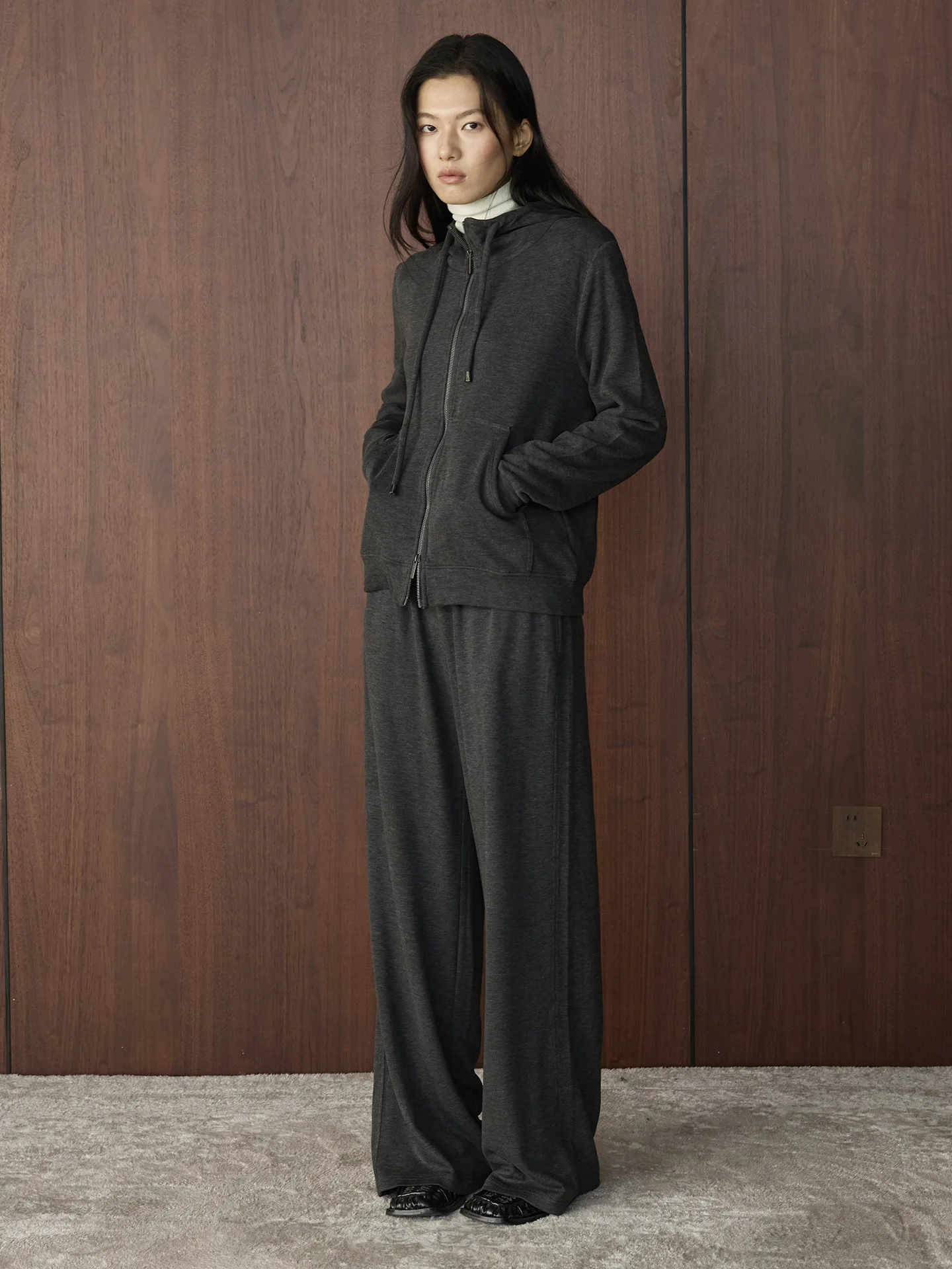 

Ранняя весна, новая корейская модная толстовка с капюшоном на молнии, широкие брюки, удобный теплый комплект из двух предметов для женщин