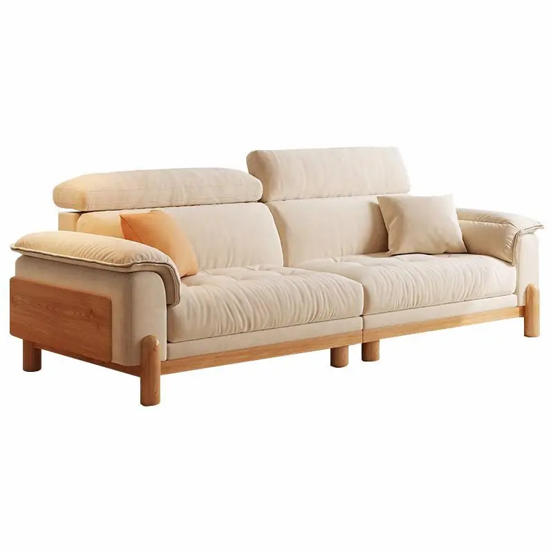 

Generation of simple log wind fabric sofa living room small apartment household solid wood furniture