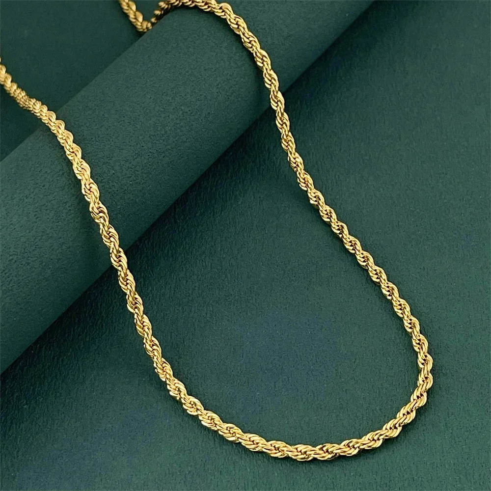 Luxury 925 Sterling Silver Gold Plated 3MM Twisted Rope Necklace for Women Men Accessories Jewelry 40-60CM