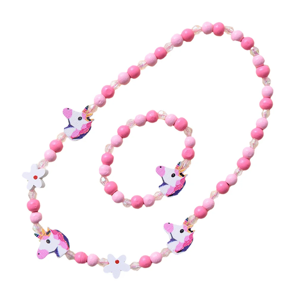 2 unids/set de collar de cuentas de plástico y madera de colores, pulsera para niños, colgante de unicornio, joyería, regalo, accesorios de vestir para fiesta