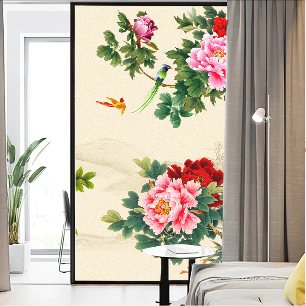 Window Film Privacy Frosted Glass Sticker Heat Insulation and Sunscreen Beautiful Flower Decoration Adhesive sticker for Home