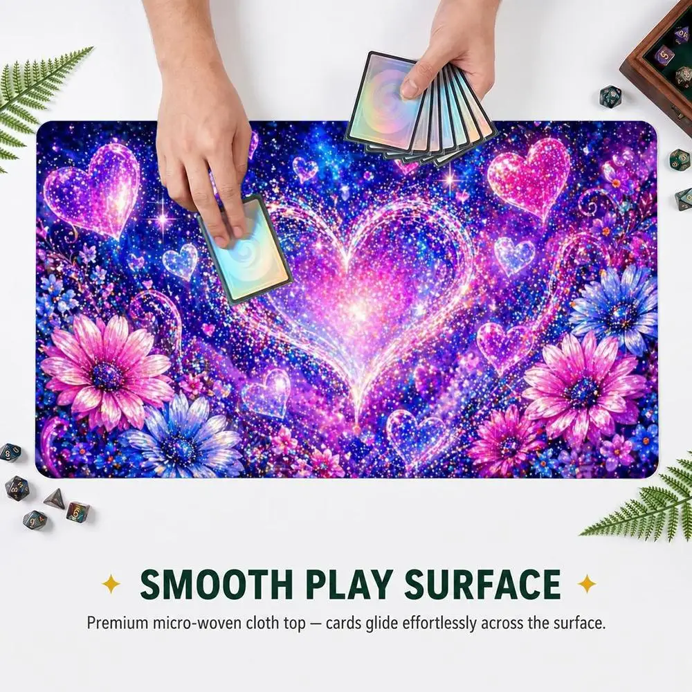 Glitter Sparkle Heart TCG Large Mouse Pad Smooth Durable Trading Card Desk Mat Stitched Edge Non‑Slip Play Mat Office PC GameMat