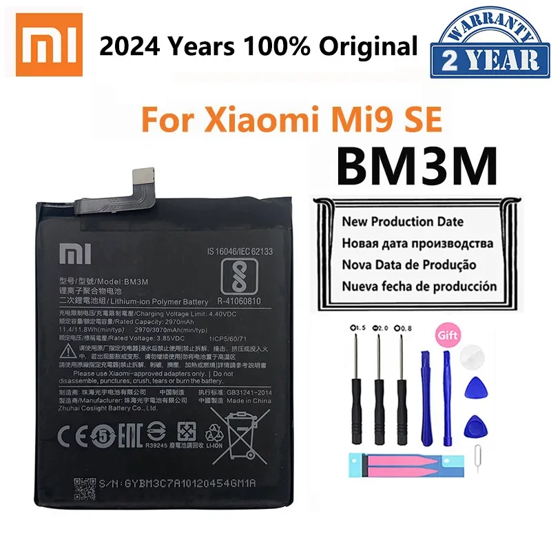 100% Original  Replacement Battery BM3M For Xiaomi Mi9 SE Mi 9SE 3070mAh High Capacity Phone Batteries Free Tools