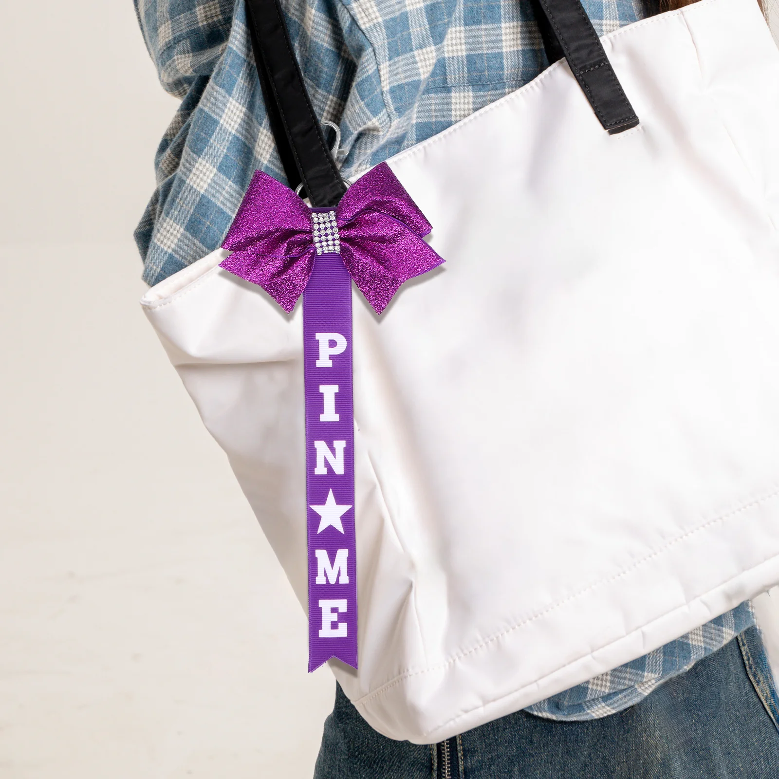 

2pcs Keychain Butterfly Bow Rhinestone Decorative Charm For Women Backpack Bag Purse Accessory Pin Me Ribbon Cheerleader