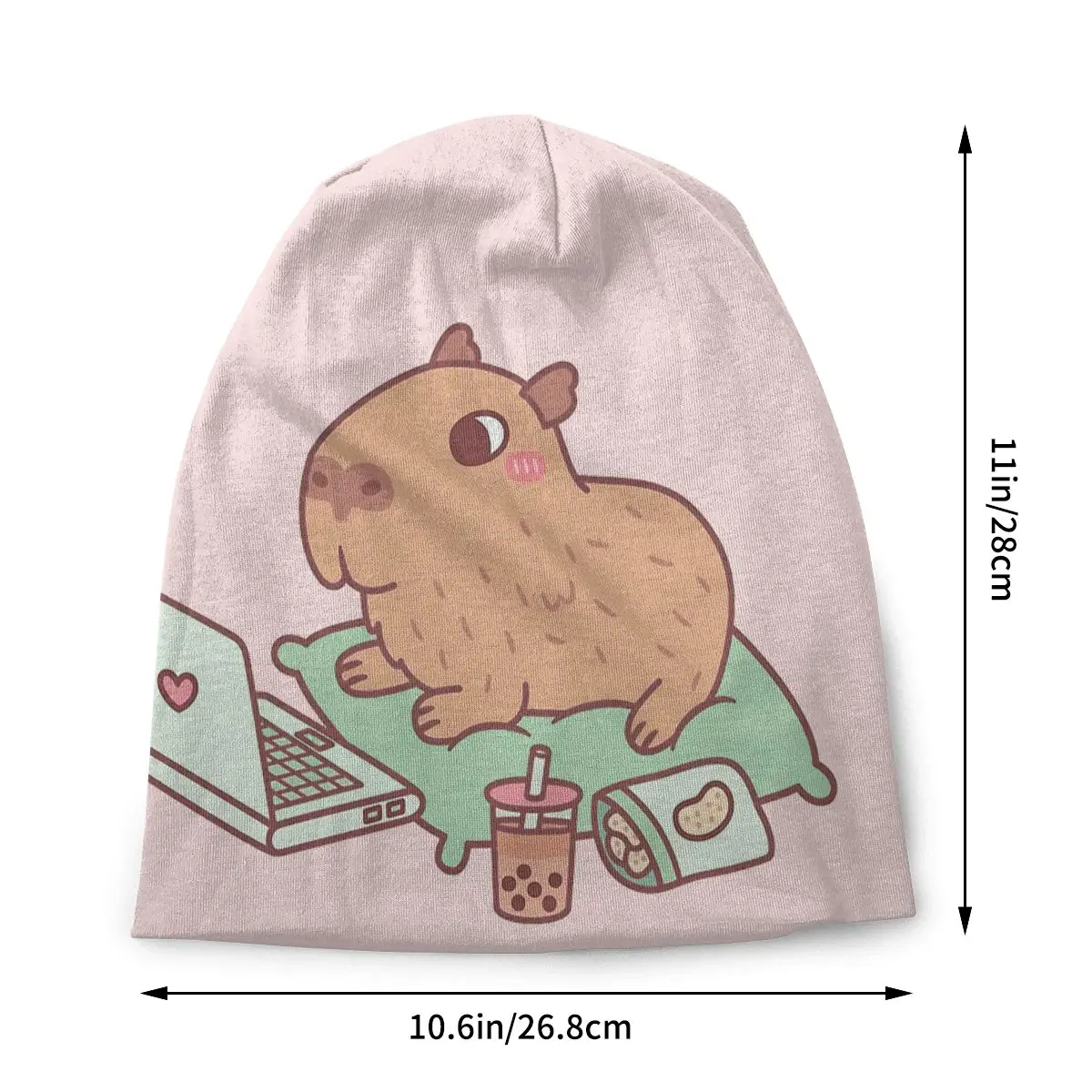 Cute Chilling Capybara With Laptop And Snacks Capybara Autumn Female Thin Beanies Windproof Unisex Skullies Bonnet Hats