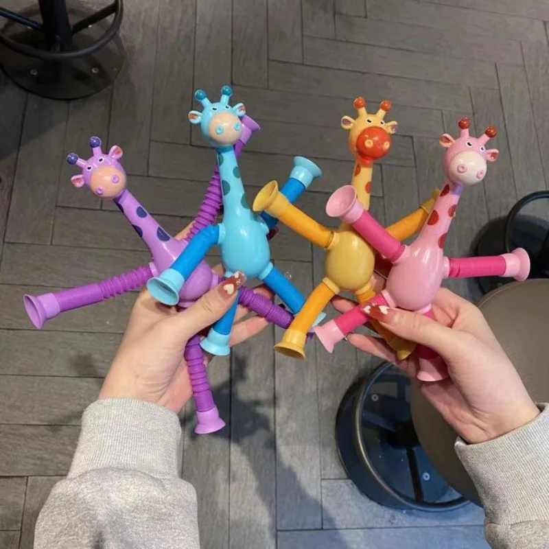 Children Suction Cup Toys Pop Tubes Stress Relief Telescopic Giraffe Fidget Toys Sensory Bellows Toys Anti-stress Squeeze Toy