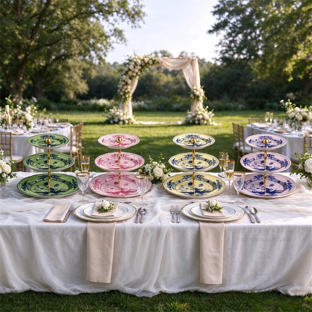 Light Luxury Style Ceramic Three-layer Storage Tray Kitchen Supplies Restaurant Party Wedding Cake Rack Dessert Plate Tray
