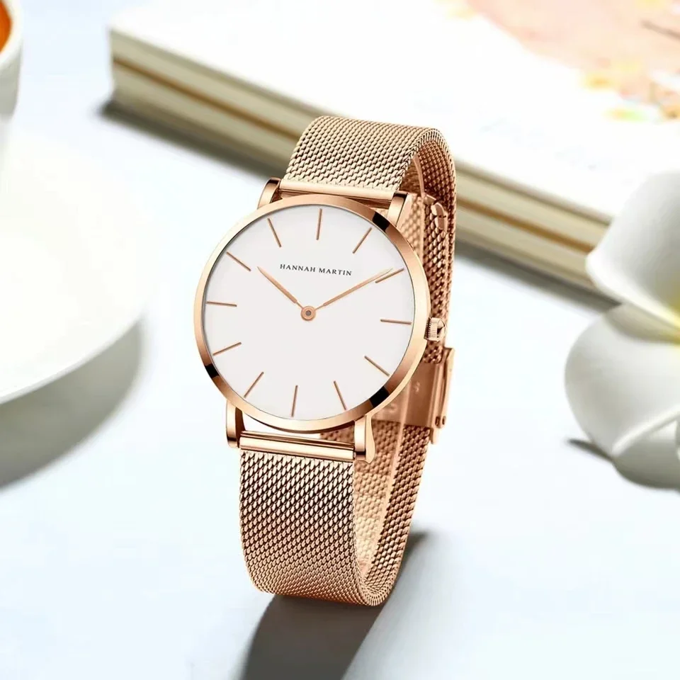 HANNAH MARTIN 36 Quartz Movement 36mm Rose Gold Waterproof Fashion Nordic Minimalist Women's Watch Reloj Mujer Relogio Feminino