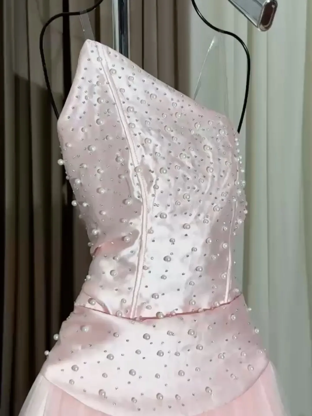Customized Pink Strapless Pearls Prom Dresses 2025 A-Line Elegant Sleeveless Wedding Party Dress Formal Gowns For Women Gala