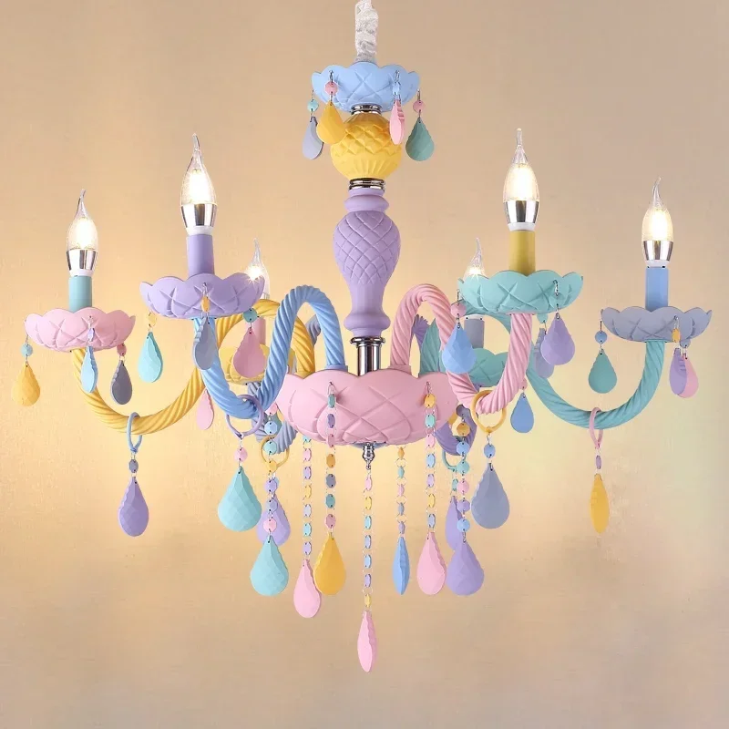 

European Children Rainbow Chandelier Designer Macarone Lights Led Candle Light Children's Bedroom Princess Room Kawaii Light