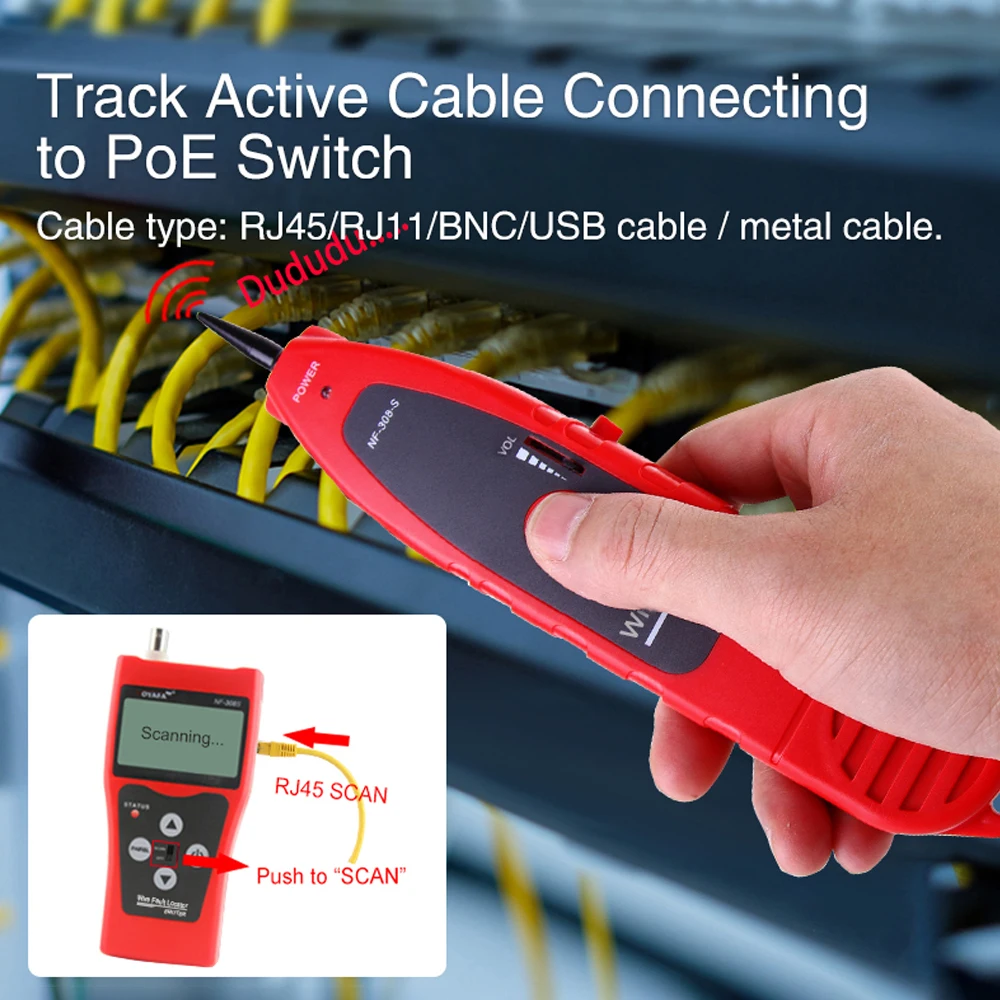 Noyafa-ネットワークケーブルテスター,LANケーブル長テスター,rj45,rj11イーサネットワイヤートラッカー,ケーブル連続性テスト,NF-308S