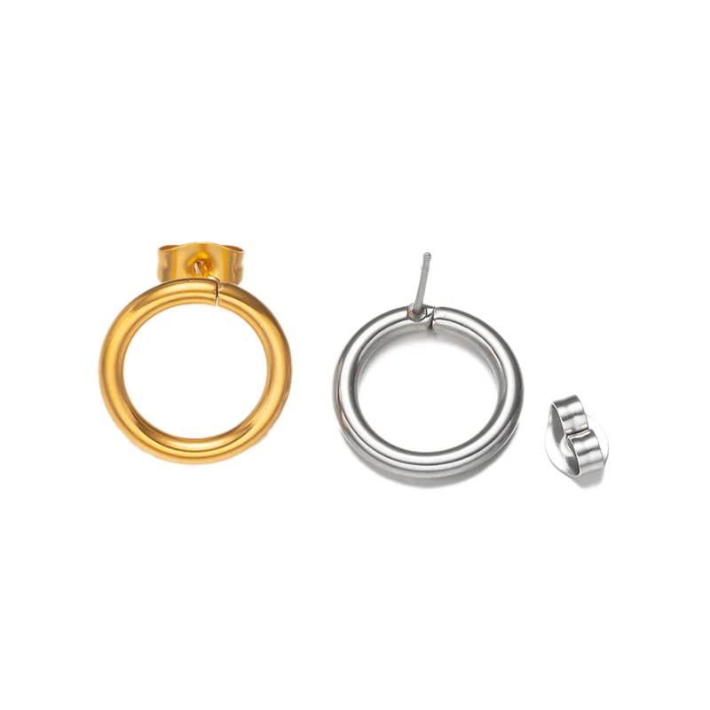 Pendientes de aro redondo de acero inoxidable, aretes simples de moda y parte trasera de oreja de mariposa para regalo, accesorios para hacer joyas, manualidades, 10 unidades por lote