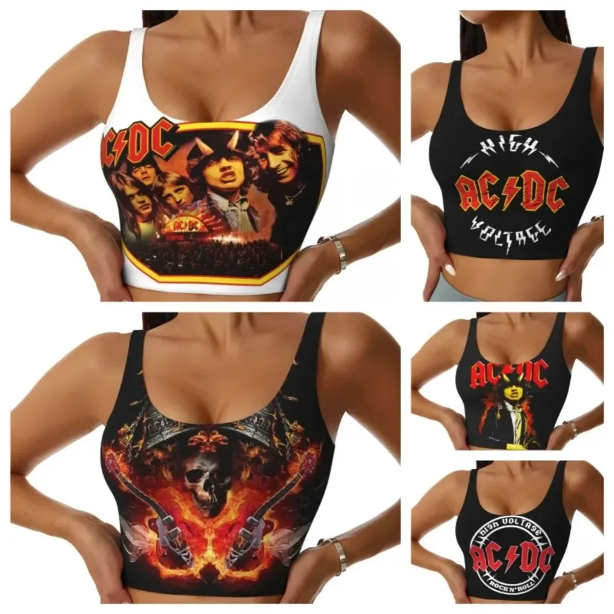 

Brand New Rock Music Art Sports Bra Womens AC DC High Intensity Fitness Yoga Short Comfort Top Tank Top women tops