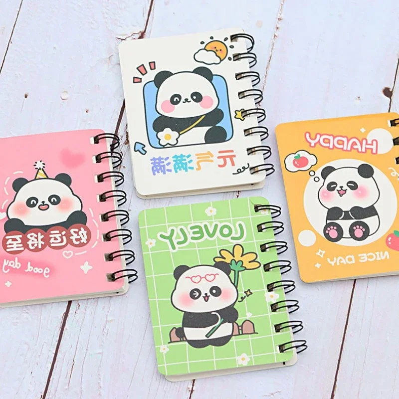 4Pcs Wholesale Novelty Cartoon Panda Rollover Coil Book, Student Cute Mini Portable Pocket Book Inspirational Text A7 Notebook