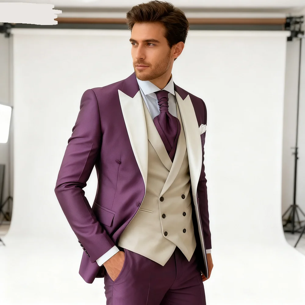 

Pink Men's Elegant Peak Lapel Tuxedo 3-Piece Suit with Blazer Vest And Pants Set for Formal Business Prom Grooming