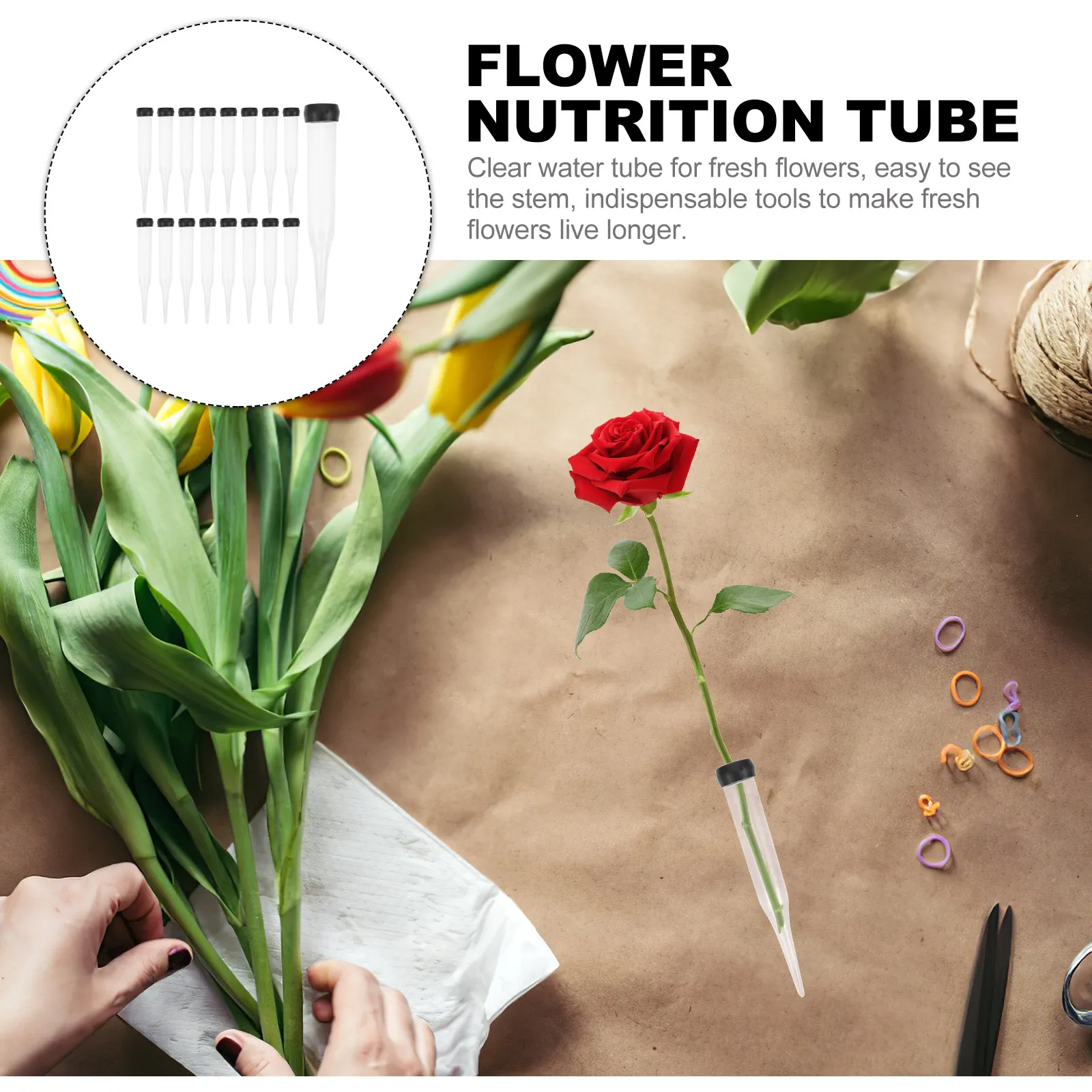 50Pcs Clear Plastic Flower Water Tubes with Lids for Roses Carnations Fresh Cut Flowers Floral Supplies Prolong