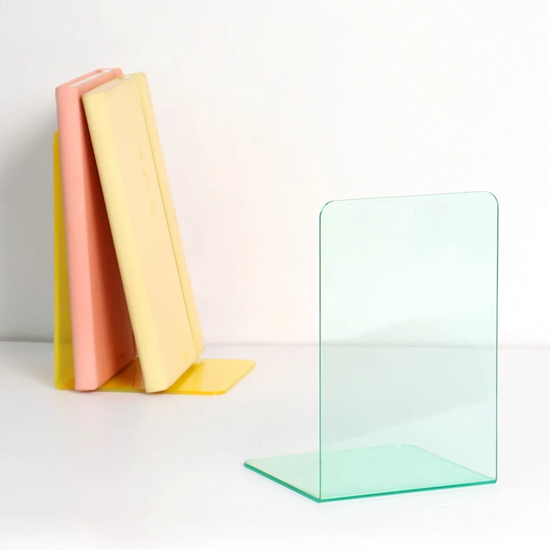 Clear Acrylic Bookends L-Shaped Colorful Desktop Book Holder Student Acrylic Desk Organizer School Stationery Office Accessories