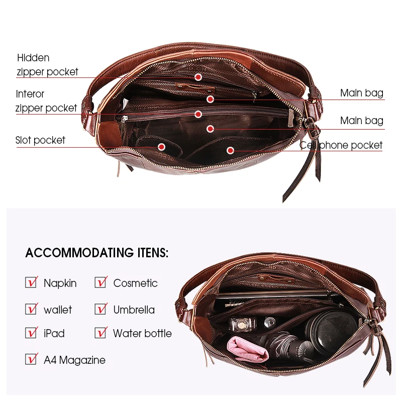 Band Women Top-handle Handbag Genuine Leather Ladies Bucket Bags For Large Capacity Female Retro Luxury Shoulder Crossbody Bag