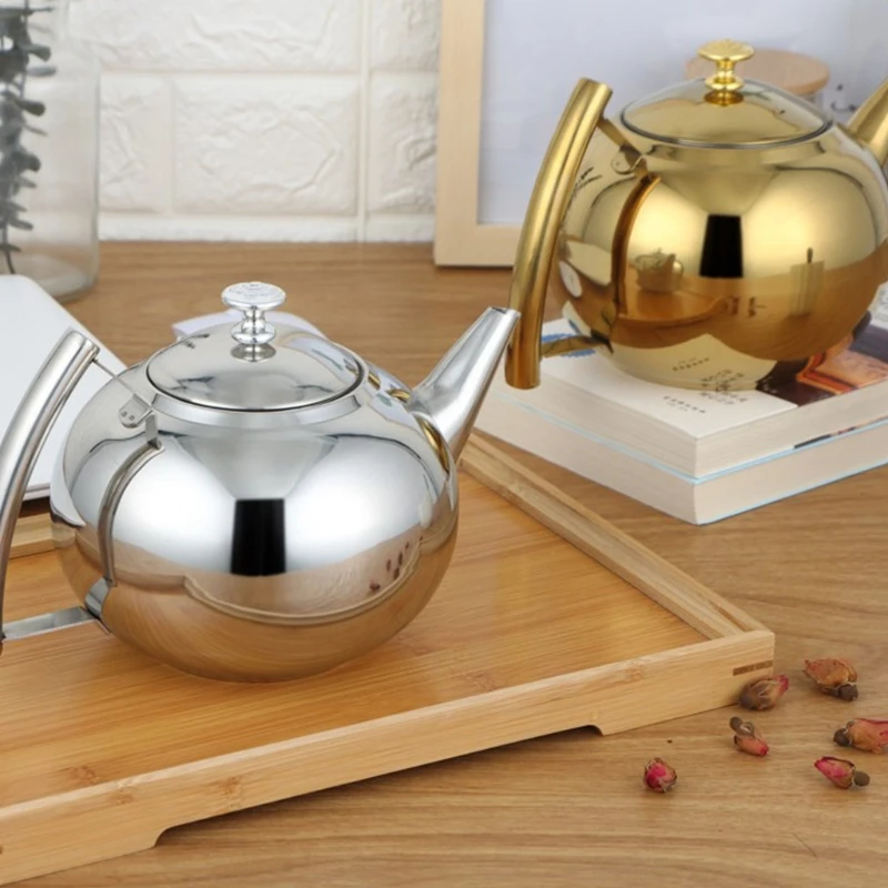 Teapot 1.5L/2L Silver Gold 2 Colors Stainless Steel Tea Pots with Filter Modern Home Hotel Coffee Restaurant Tea Kettles