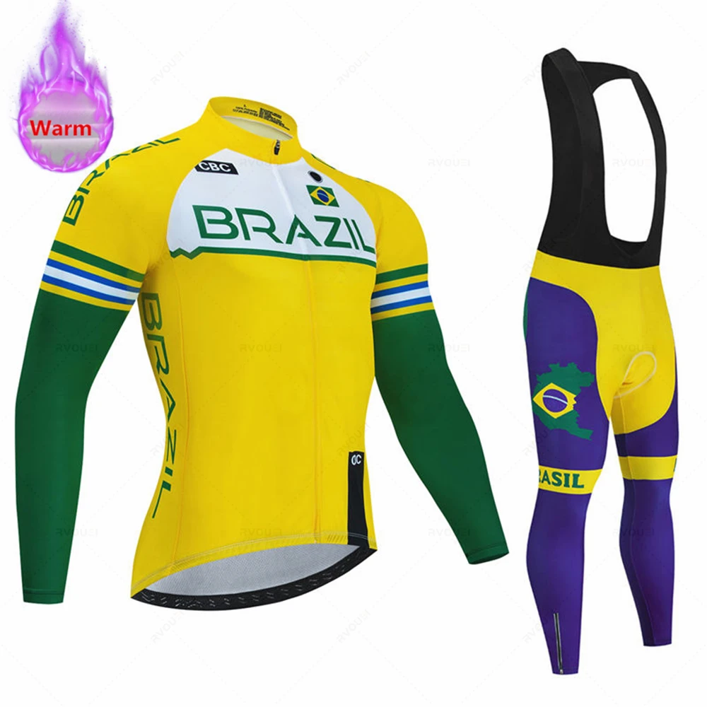 Brazil Winter Warm Thermal Fleece Set Cycling Clothes Men Bicycle Jersey Sports Riding MTB Bike Clothing Maillot Ciclismo Hombre