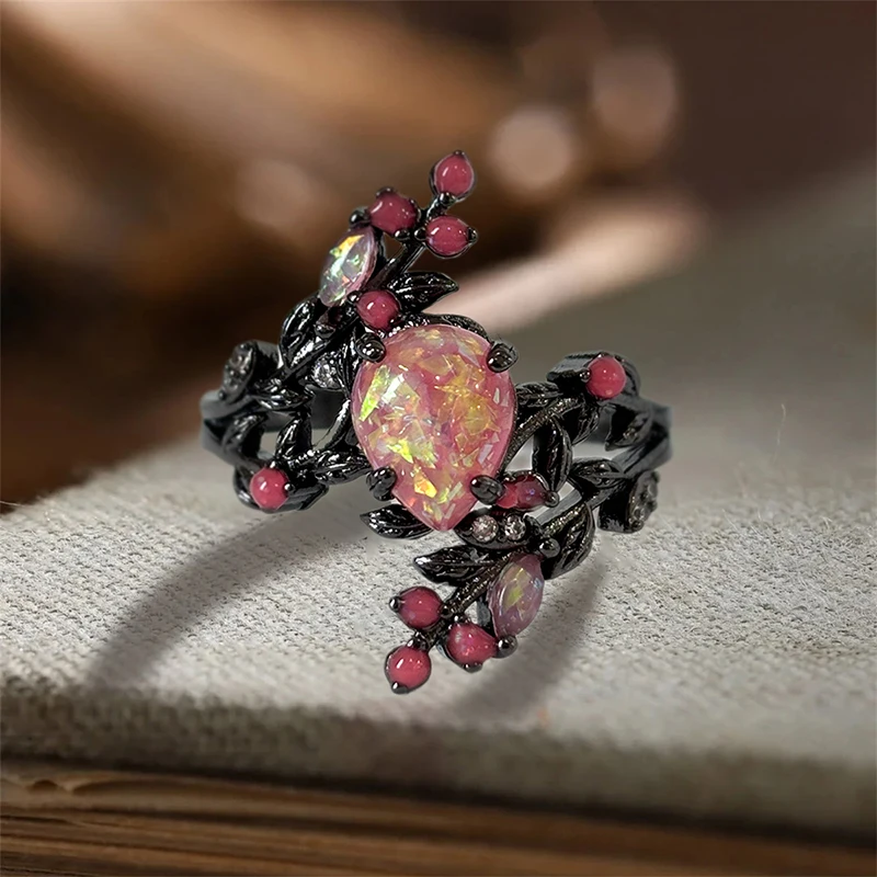 Women's Opal Leaves Ring with Imitation Opal