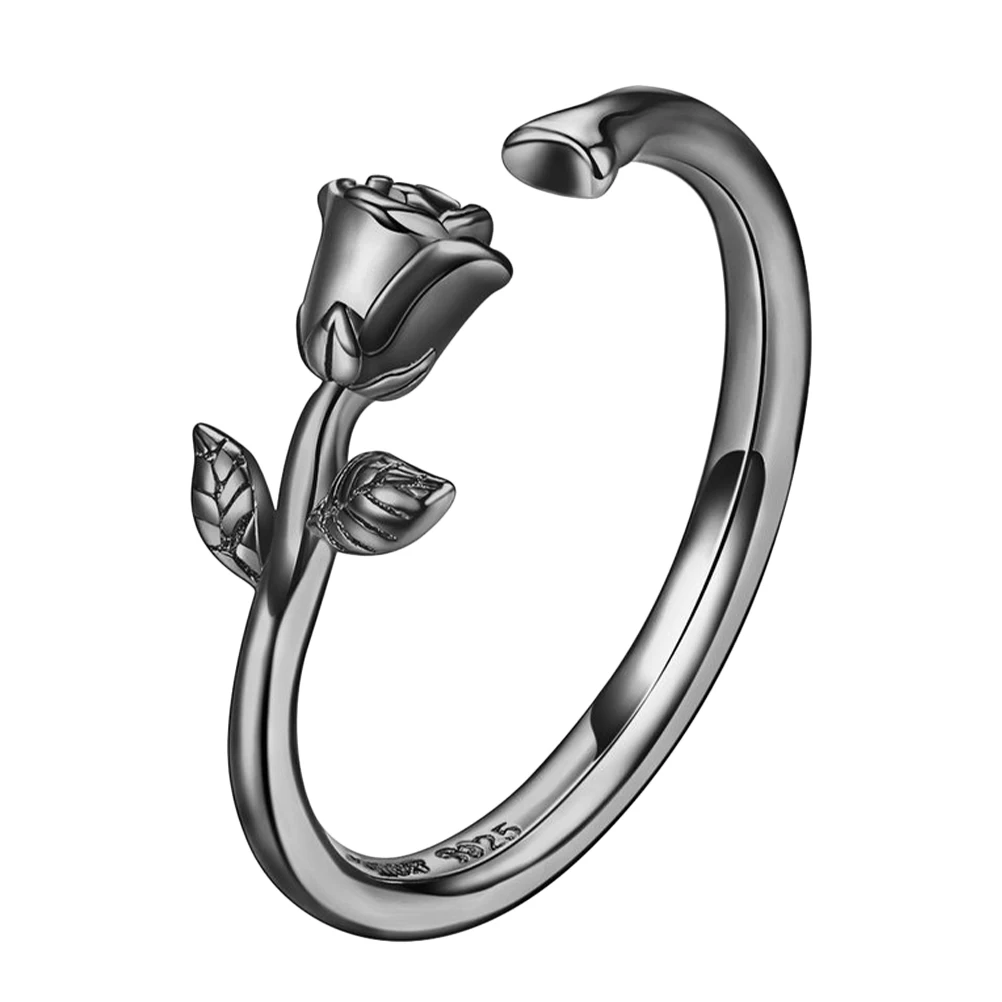 

925 Sterling Silver Rose Finger Ring Vintage Open Design Women Rings Adjustable Size Ring Gifts For Her