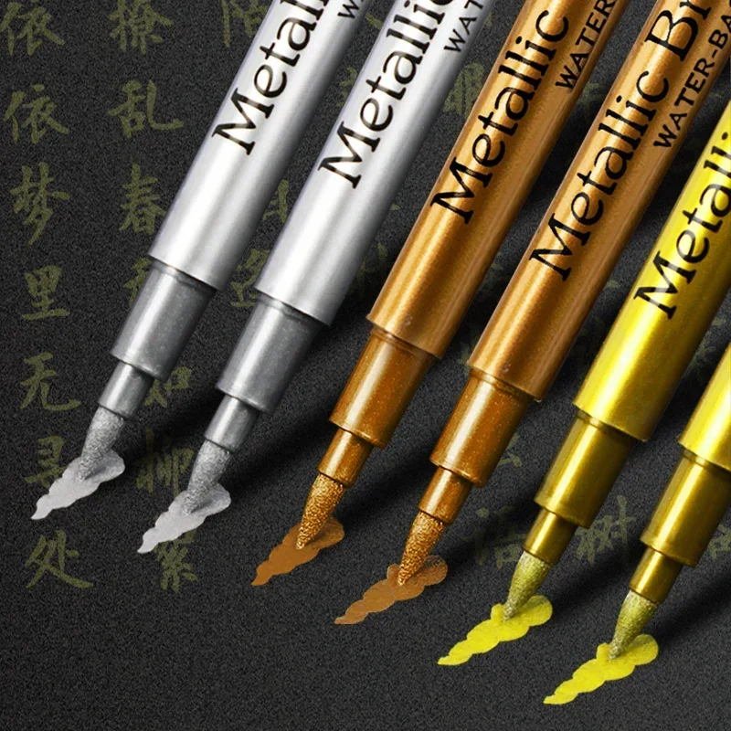1/3Pcs Brush Metallic Marker Pens Gold Silver Copper Permanent Art Paint Marker Pen for Crafts Scrapbooking Fabric Art Supplies