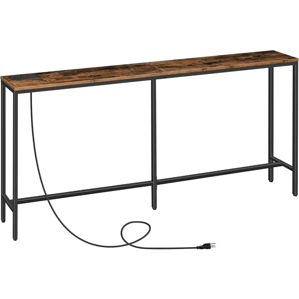 

Console Table with Power Outlet, 70.9" Narrow Sofa Table, Industrial Entryway Table with USB Ports