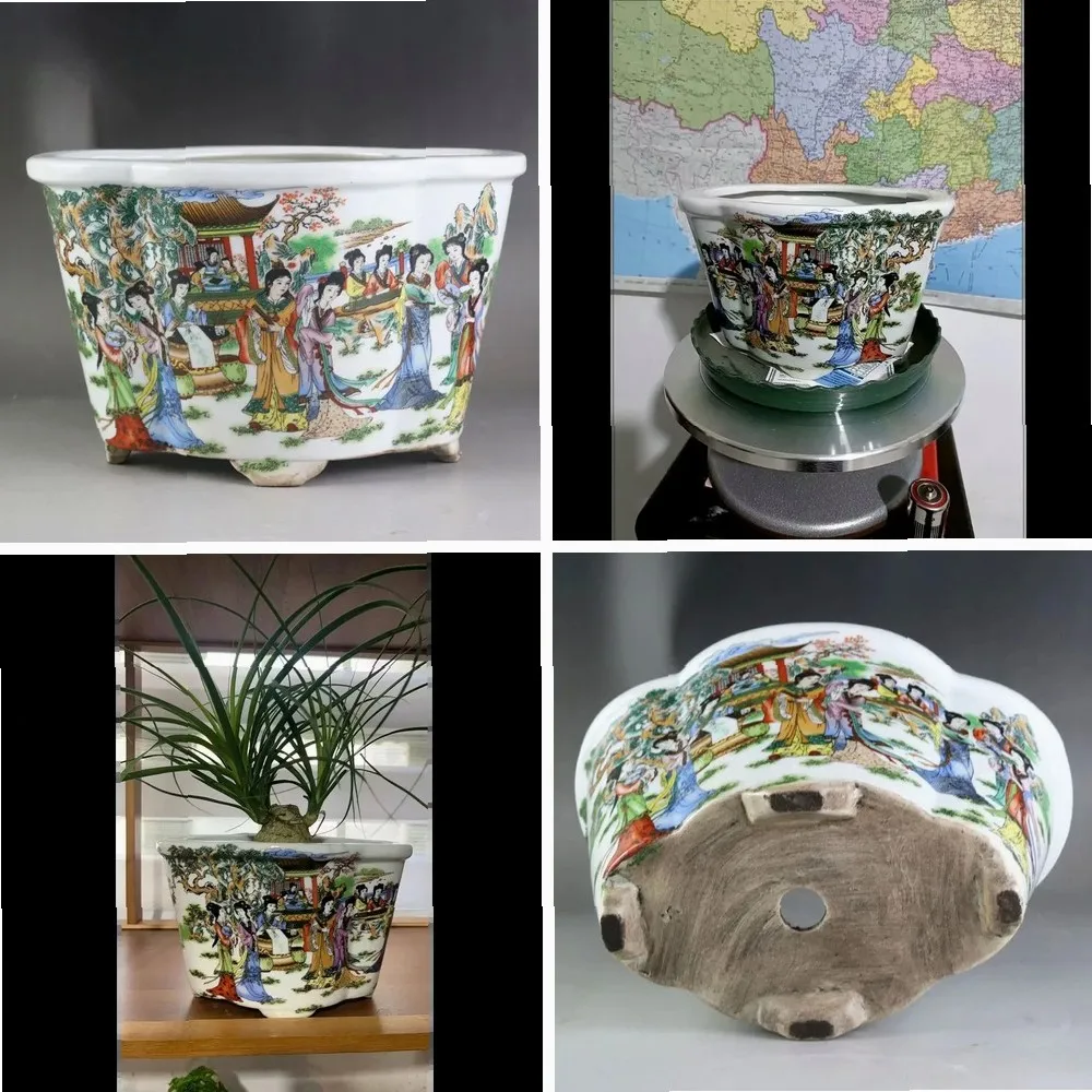 Qing Dynasty Twelve Golden Hairpins Powder Color Succulent Ceramic Flower Pot Antique Porcelain Collection Home Room Decoration