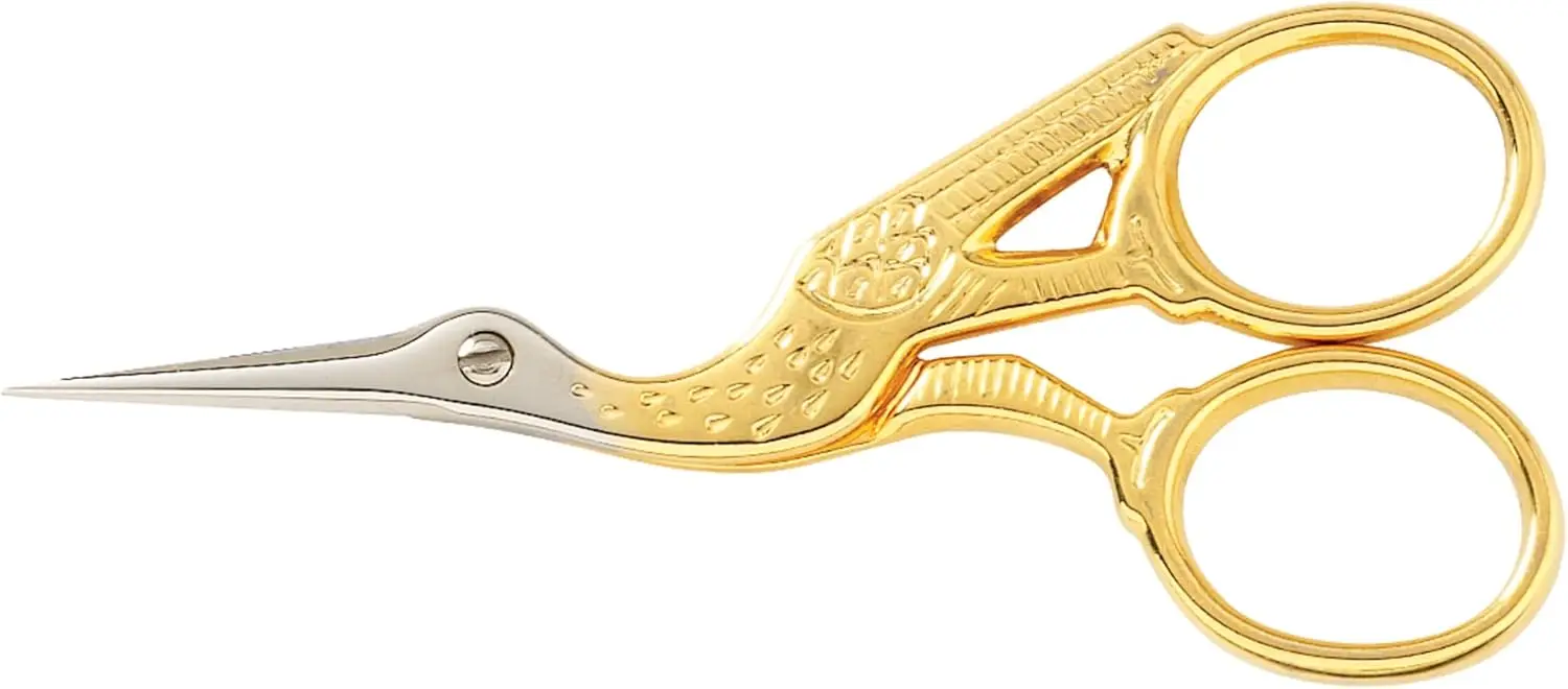 

Embroidery Scissors 3.5 Inch, Stork Craft Scissors for Fabric Thread Yarn Cutting, Gold with Leather Sheath