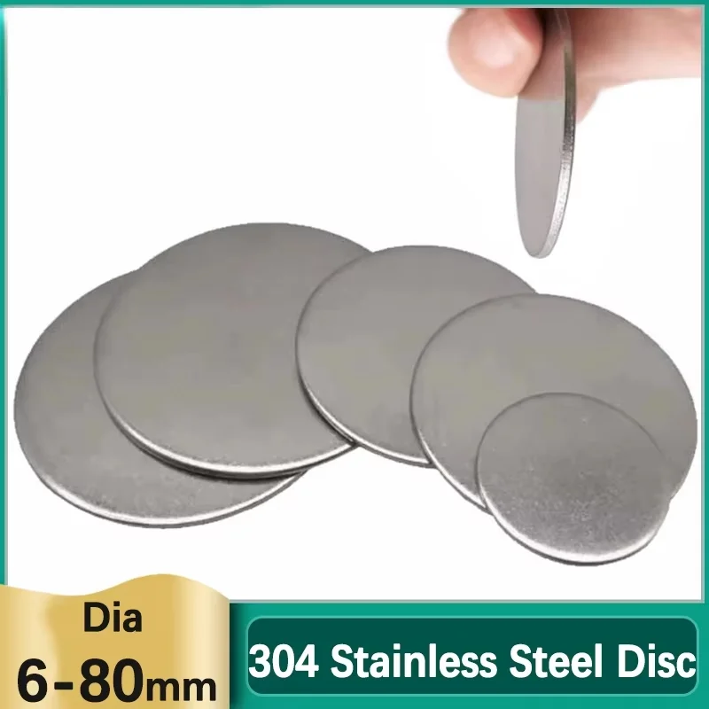 304 Stainless Steel Solid Disc Flat Gasket Round Metal Solid Flat Planchet Non Perforated Round Iron Sheet Dia 6-80mm