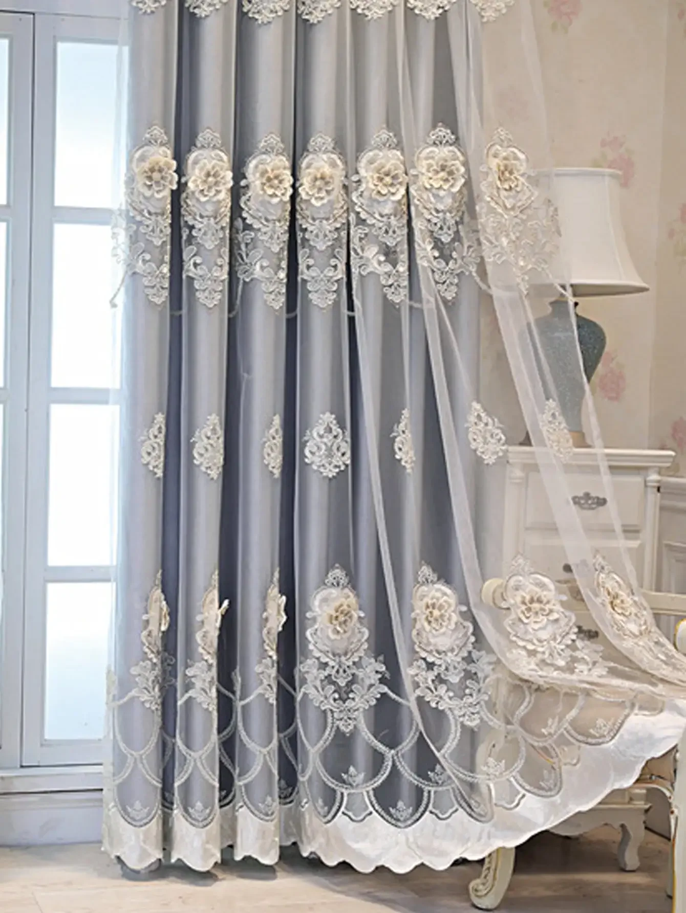 1PC High-precision Luxury Embroidered Fabric and Gauze Integrated Curtains Curtains for Living Dining Room Bedroom