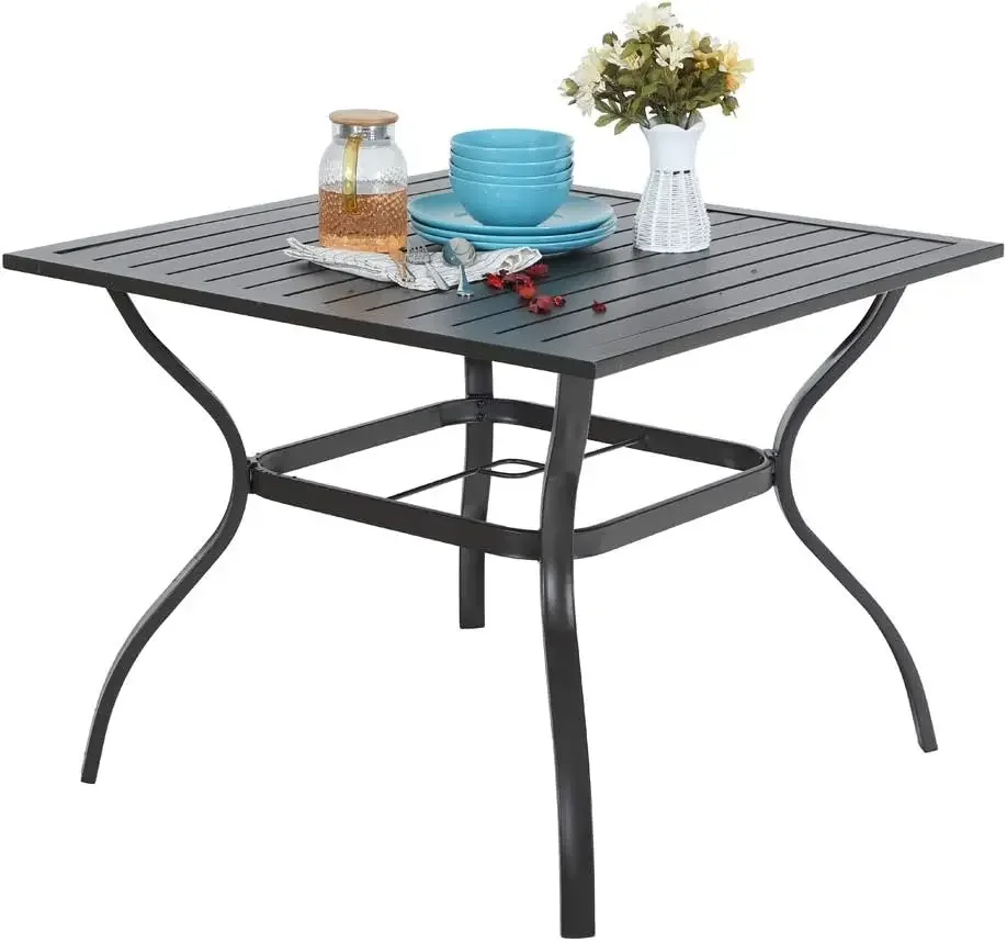 

Sophia&William 37 inch square terrace outdoor dining table with 1.57-inch umbrella hole and black metal steel bars for 4 people
