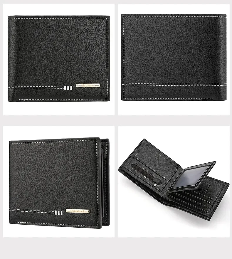 Dompet Pria Baru Tempat Kartu Kredit Dompet Koin Ritsleting Dompet Pendek Bisnis Pola Lychee Berkualitas Tinggi untuk Pria Dompet Bisnis
